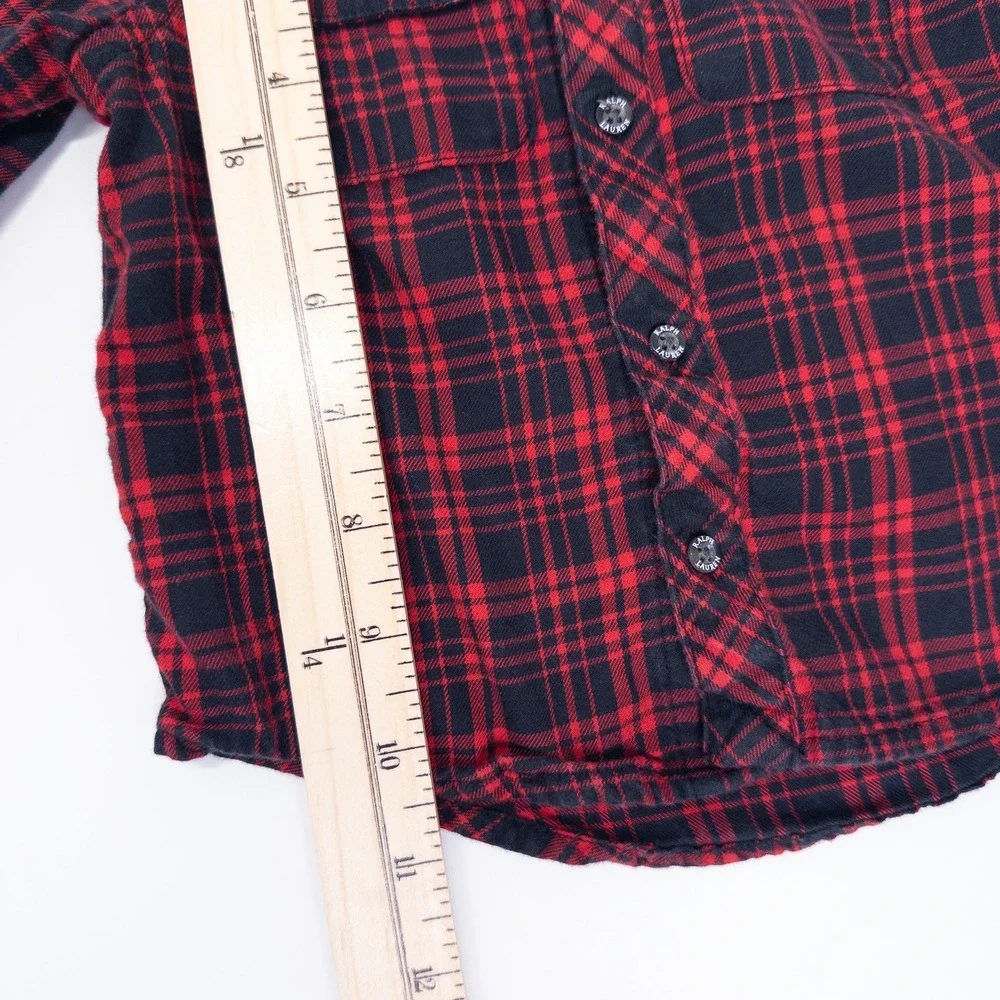 Ralph Lauren Button Down‎ Shirt Kids 9M Red Black Plaid Flannel Long Sleeve